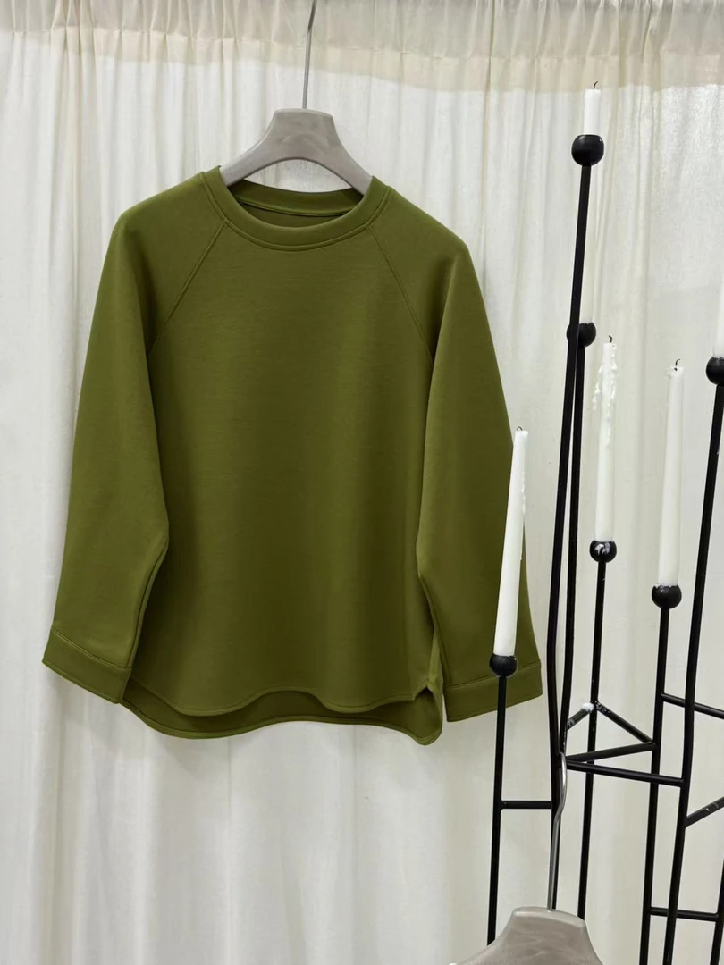 【如茉】原创设计师款秋冬高克重圆领简约打底女纯色宽松长T