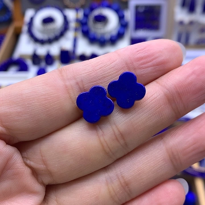 青金石银S925镶嵌耳钉