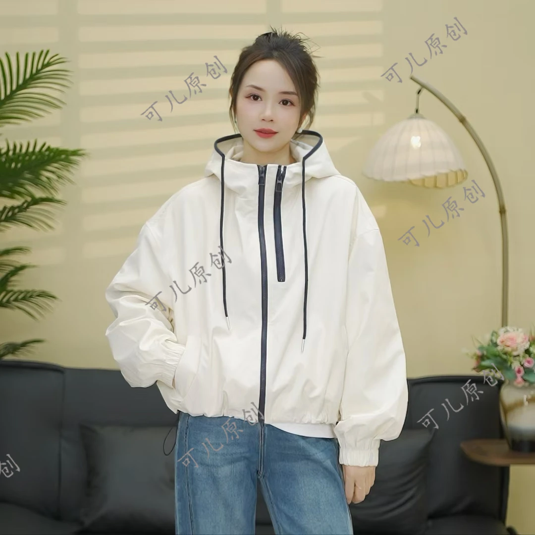 春季新款软三防双拉链设计时尚百搭韩版女士连帽外套