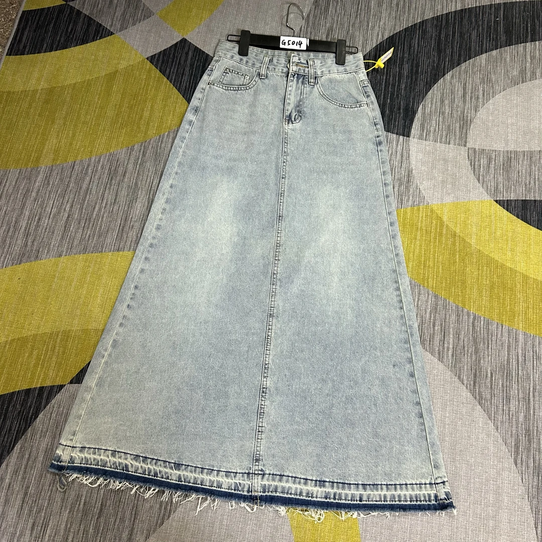 G5014（孤品） 浅蓝色小众辣妹A字裙长裙 棉弹牛仔棉（不退换）