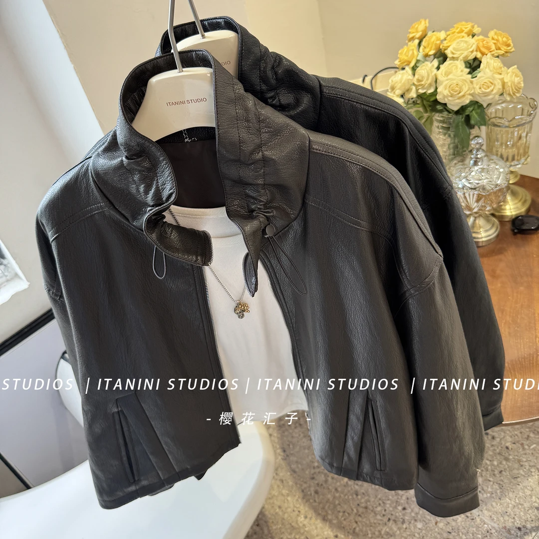 皮衣女短款2025秋装新设计感翻领机车服pu皮夹克休闲外套秋季上衣