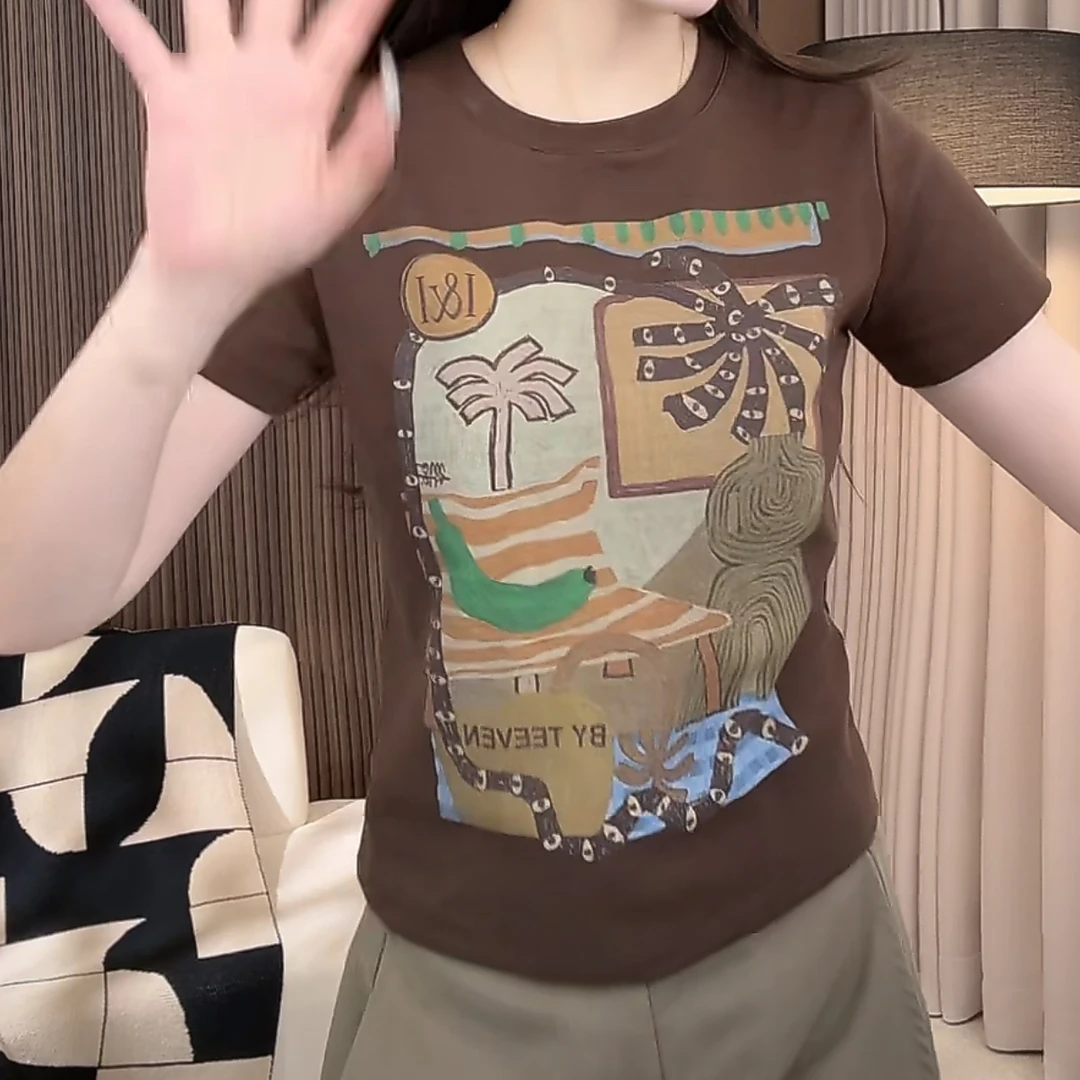 设计感时尚圆领百搭显瘦短袖T恤女2025夏季新款休闲女士通勤上衣