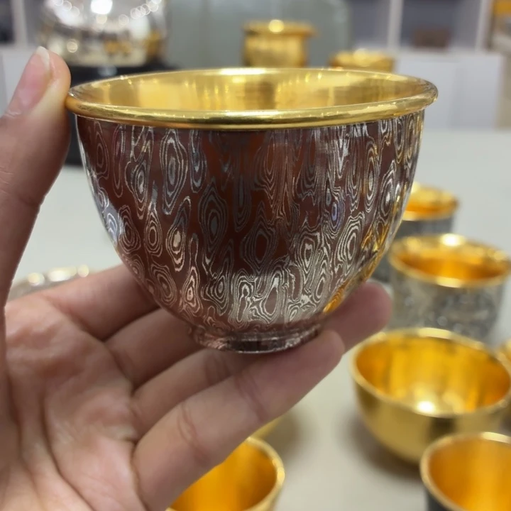 李小鹤银铜木纹金3克足金999仿古杯120毫升