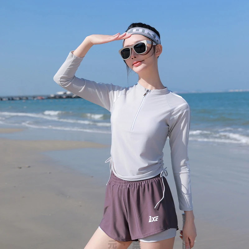 专业运动泳衣女长袖运动休闲少女保守显瘦户外沙滩度假温泉泳衣