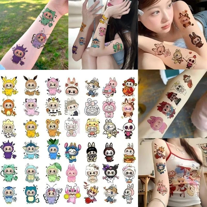 爆款labubu纹身贴可爱卡通拉布布防水持久高颜值甜酷小众逼真贴纸