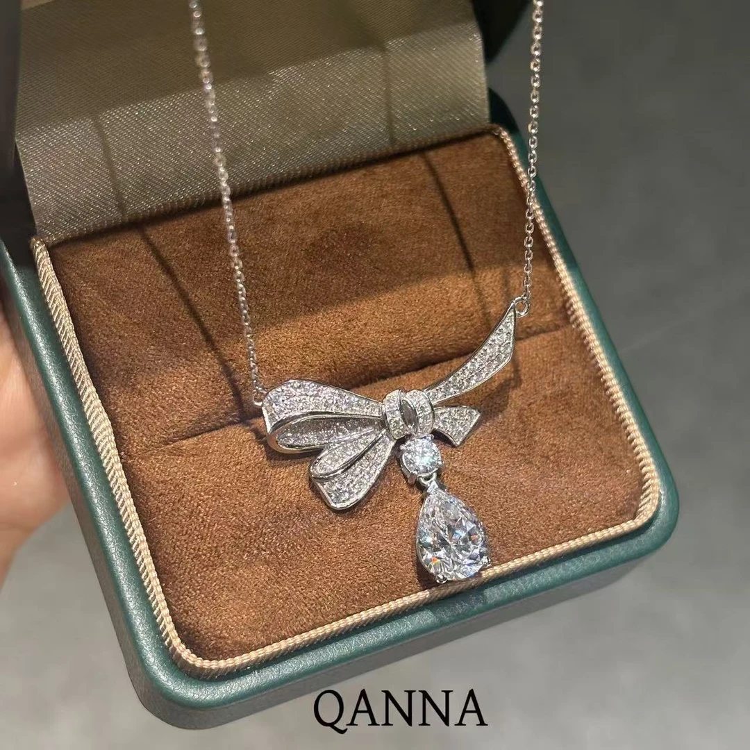 QANNA【大水滴丝带蝴蝶结】【豪华设计款】轻奢名媛网红风钻石项链AY