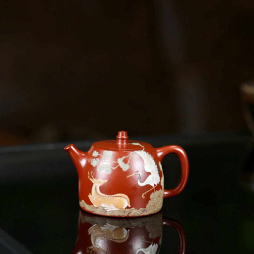 汉铎·泥绘·全手工 研高作品         /容量170cc/朱泥