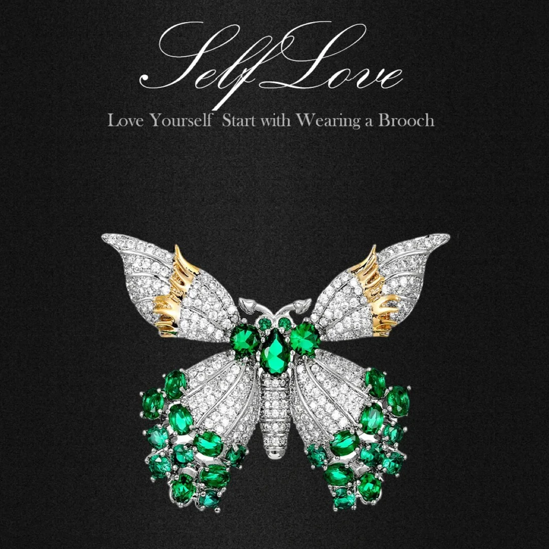 铜合金胸针 精致｜T家锆绿花丛蝴蝶轻奢时尚胸针大衣胸针蝴蝶胸针