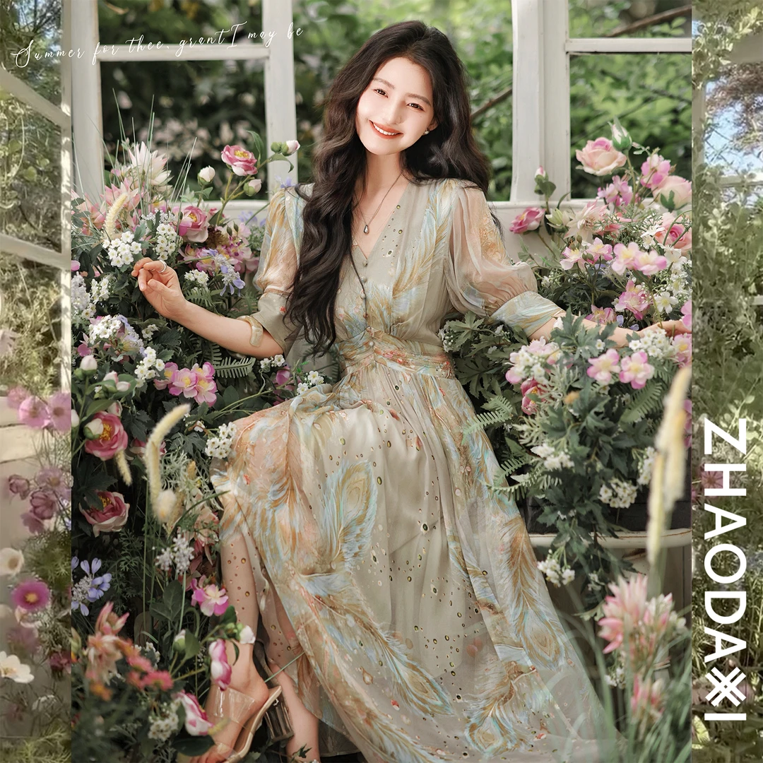 【赵大喜】羽毛精灵真.丝裙 | 100.%桑蚕丝 定制羽毛花