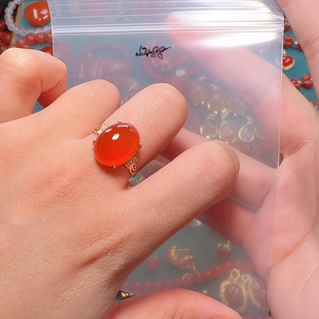 南红玛瑙银S925镶嵌戒指