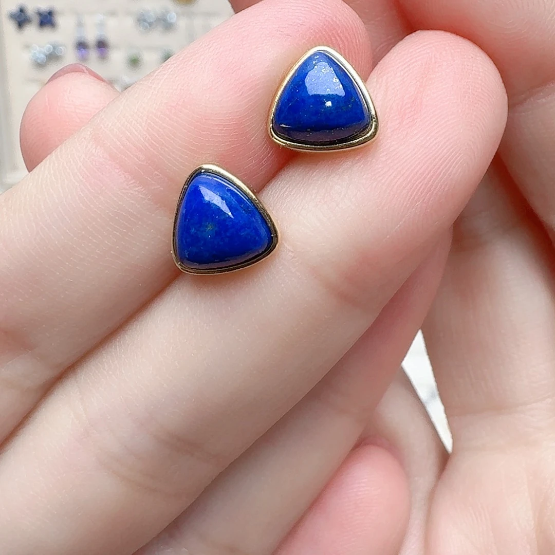 青金石耳饰银S925镶嵌耳钉898