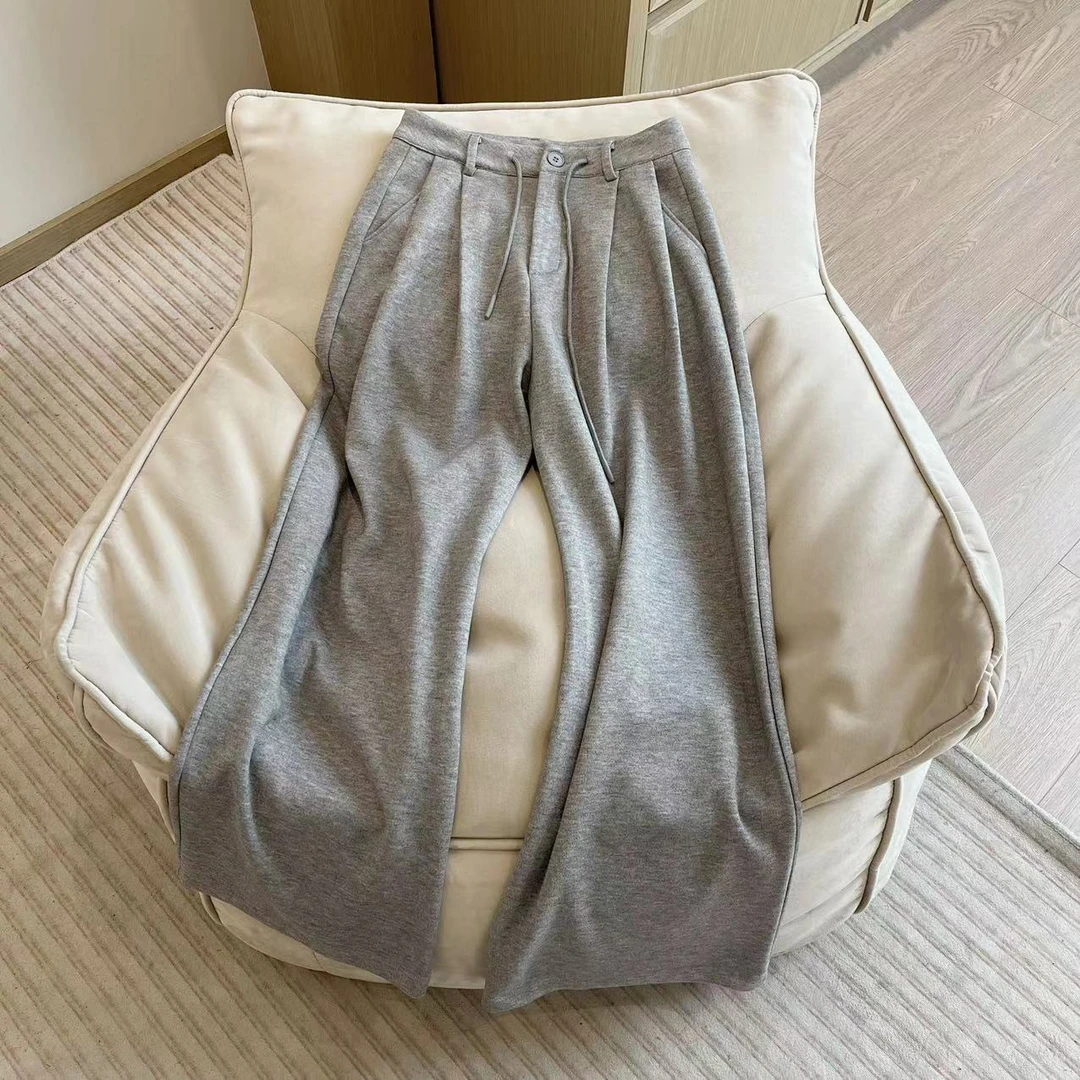 【婷婷推荐】6523 秋季纯色休闲高腰拖地裤宽松百搭