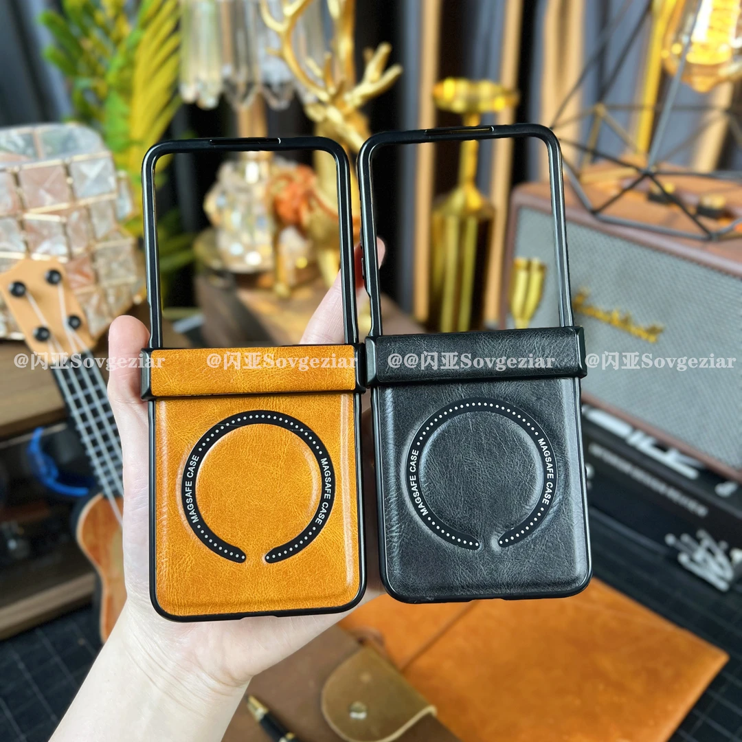 适用于小米Mix Flip手机壳疯马纹磁吸三件套中轴保护商务防摔