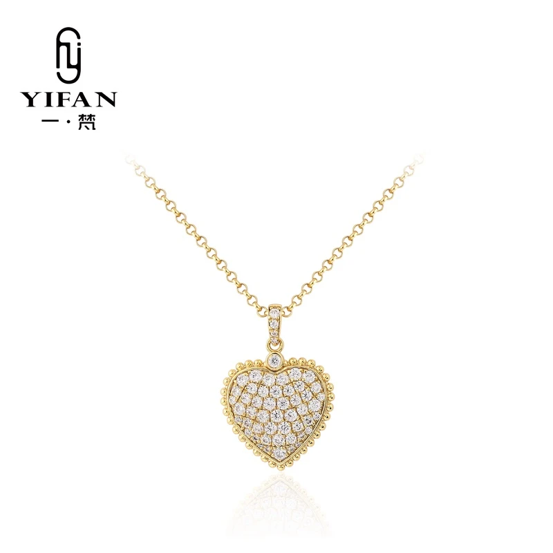 坠链均925银合成锆石 时尚轻奢金色桃心满钻简约项链-2274