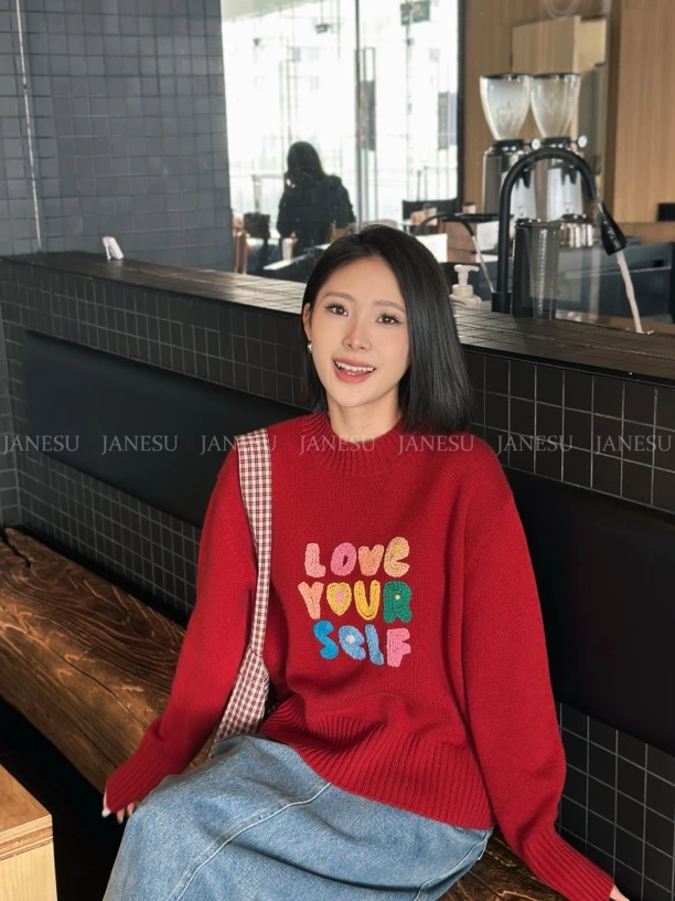 JOUOCOKO 25ss字母红色毛衣时尚