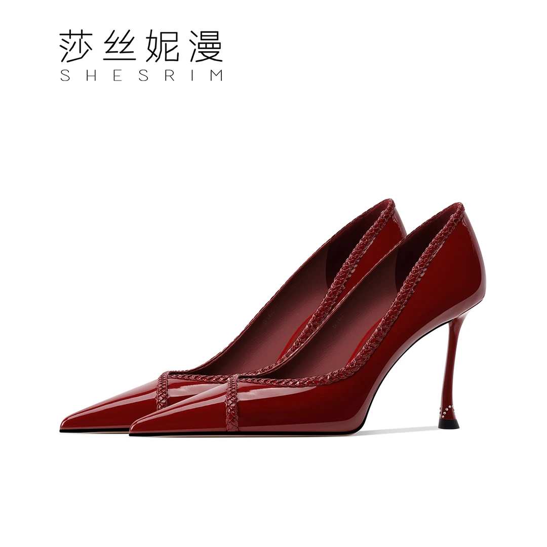 D04-时尚编织高跟鞋春季新款女鞋气质尖头细跟女士浅口单鞋