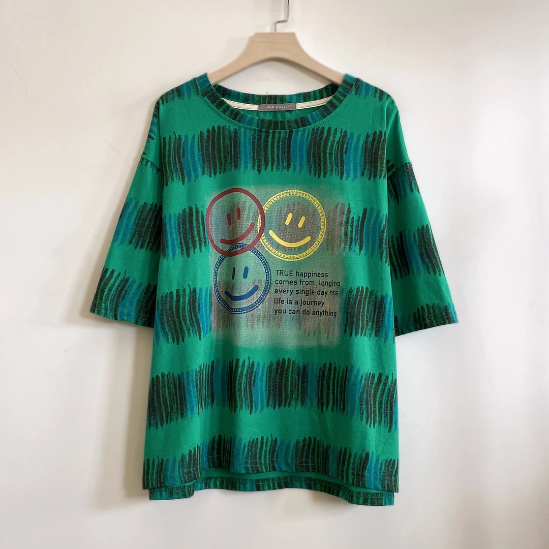 年轻中年妈妈装夏季显瘦休闲遮肉大码短袖棉T恤2025新款YX105481