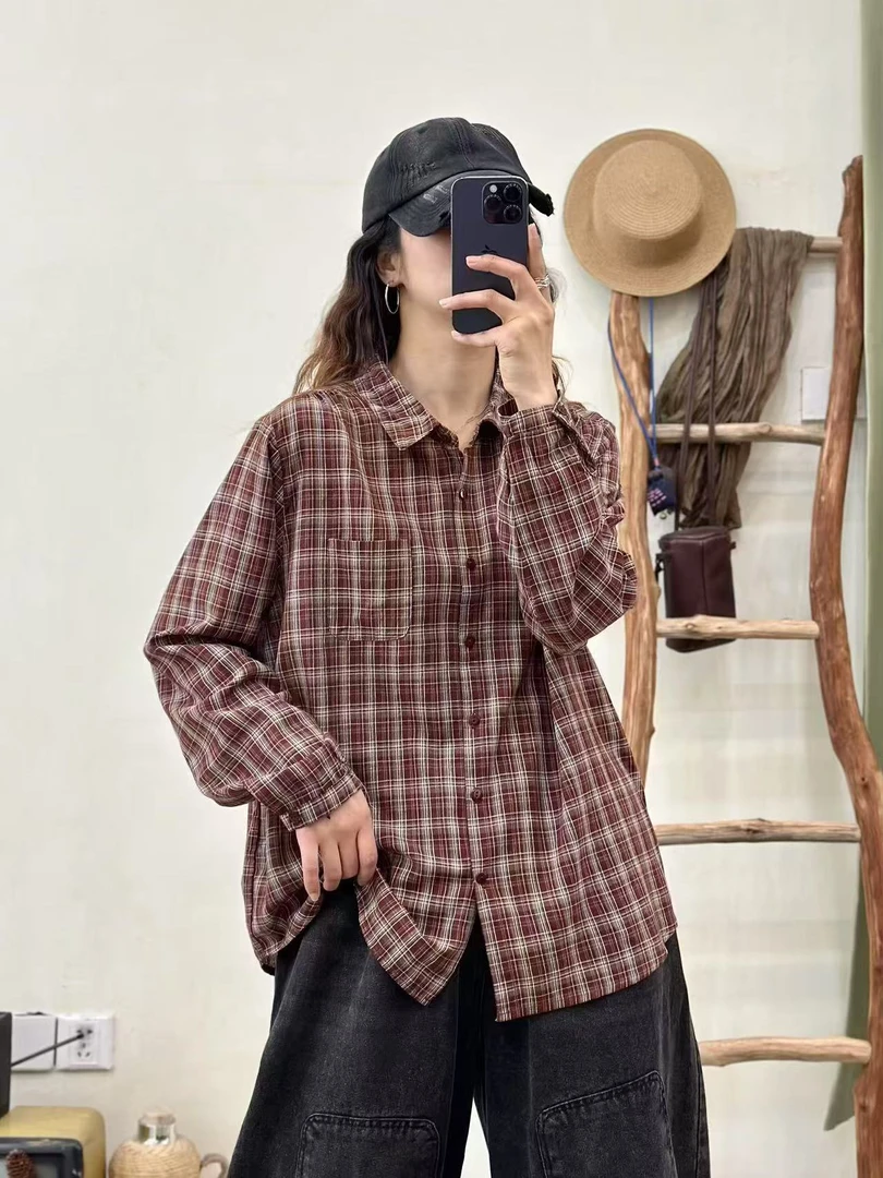 2573春季新款文艺风细条纹格子百搭休闲气质衬衫