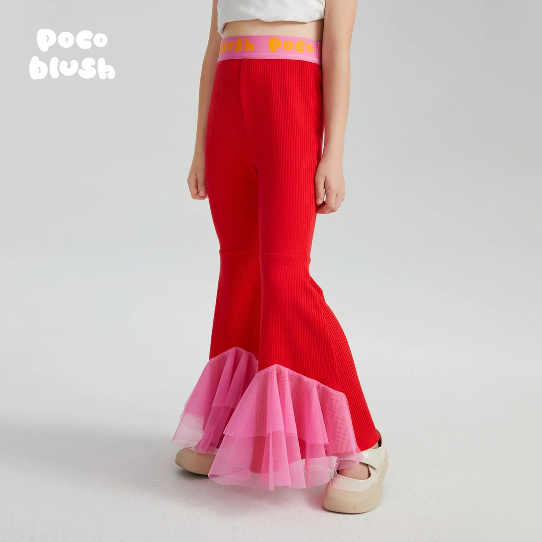 poco blush原创设计唐趣采莲网纱喇叭裤女童夏季薄款网纱弹力长裤