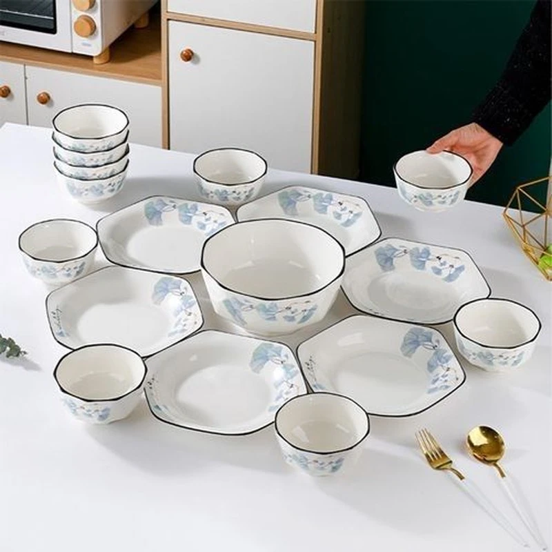{经典款}银杏花开18件套陶瓷餐具家用高颜值欧式简约盘碟碗盘套装