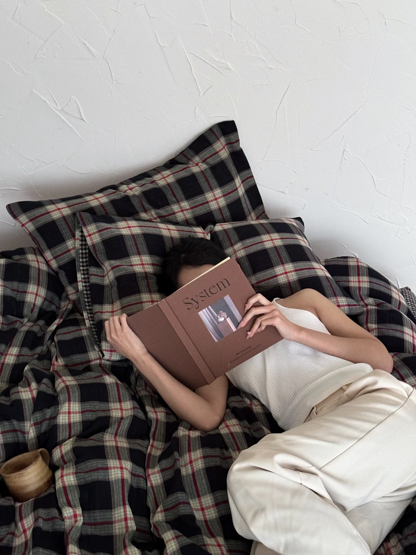 A类复古英伦风格子全棉双层纱四件套简约被套床单纯棉1.8床上用品