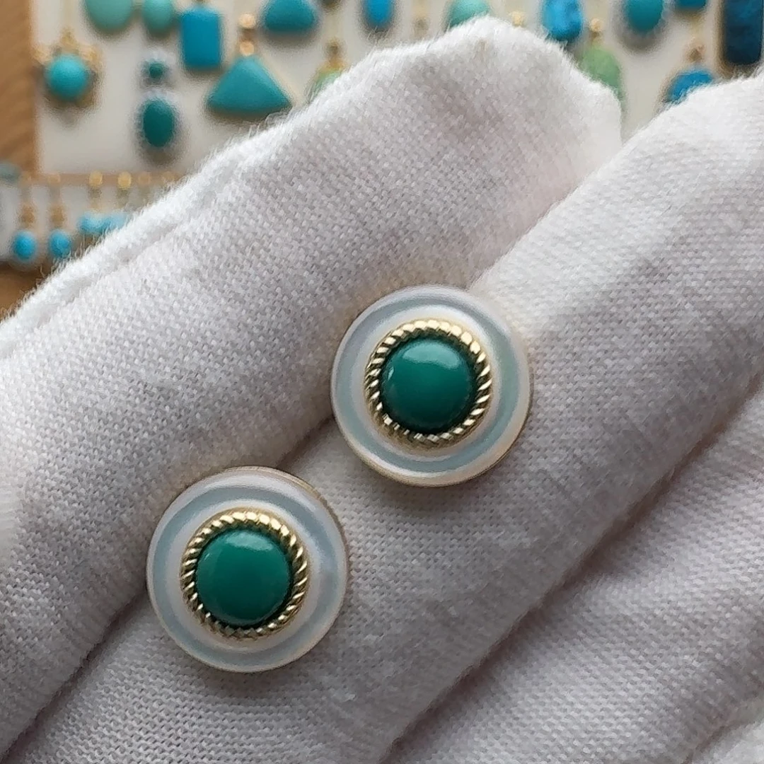 绿松石银S925镶嵌耳饰