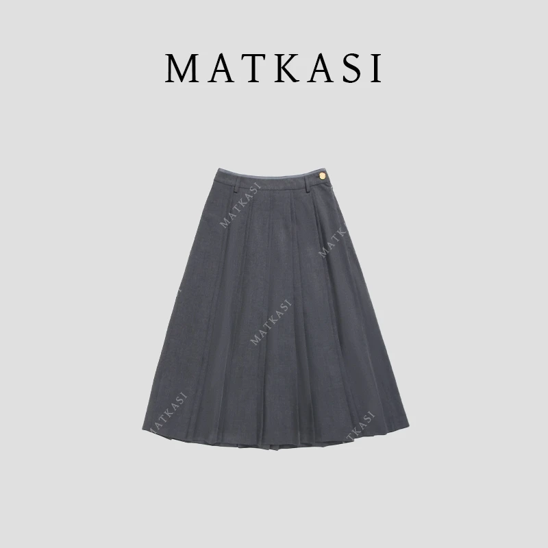 MATKASI 时尚设计感时尚气质日常通勤百搭舒适包边压褶百褶裙