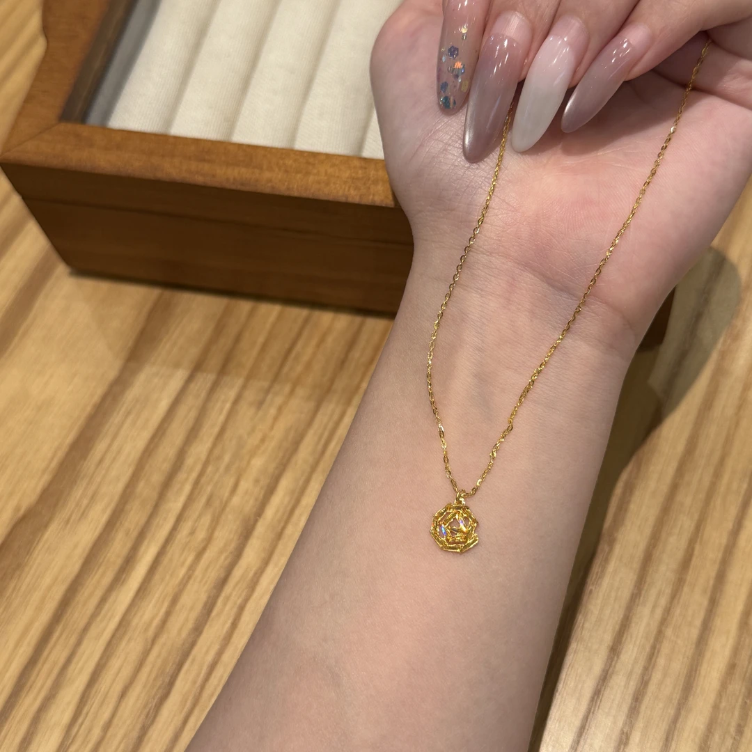 TX『甜美范』冰钻炫彩玫瑰5G黄金套链 足金999 M字扣