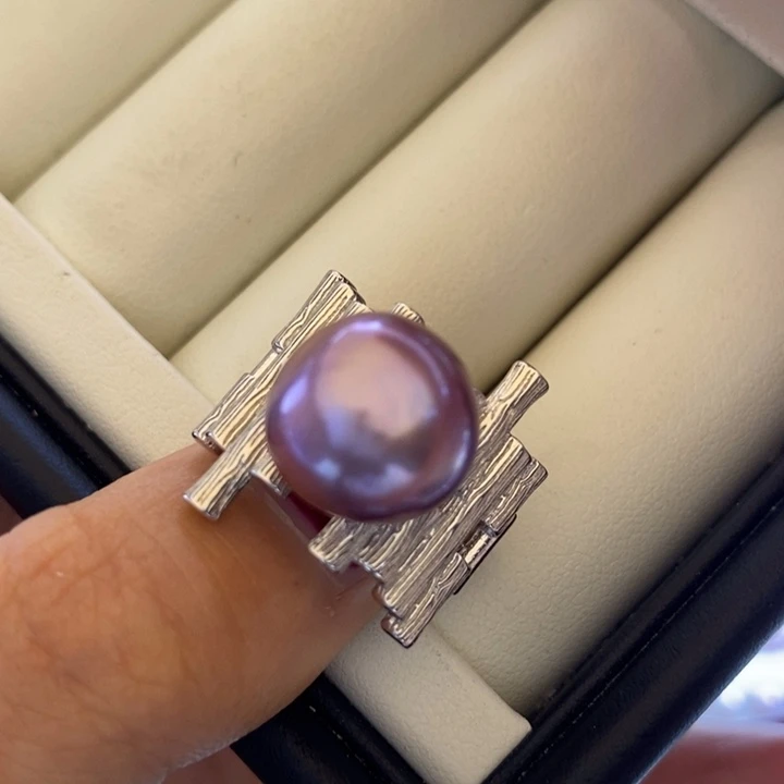 淡水珍珠项链银S925镶嵌12m粉紫