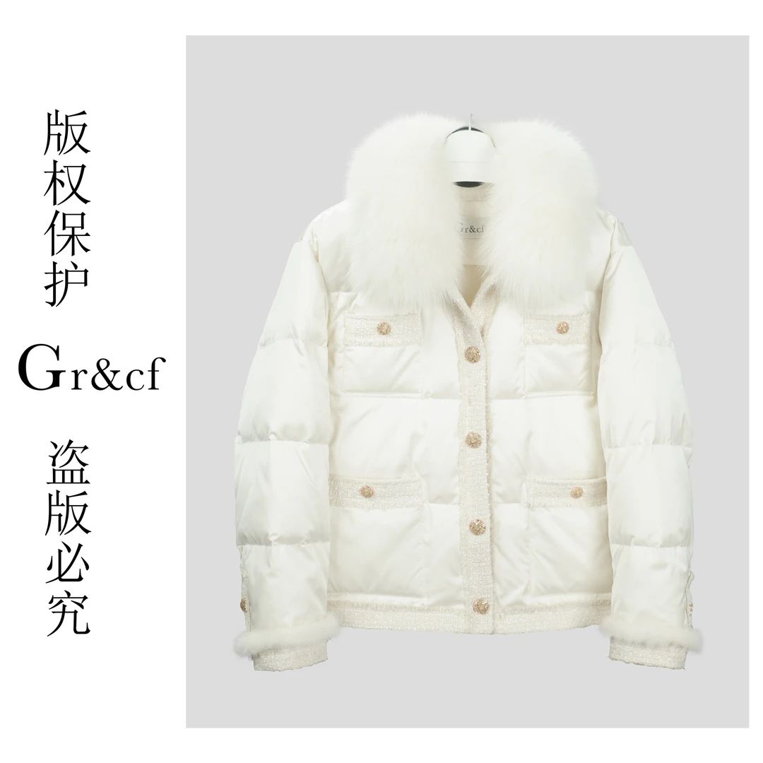 GR&CF/歌瑞丝芬680 小香风设计师款高奢狐狸毛水貂毛鹅绒服外套