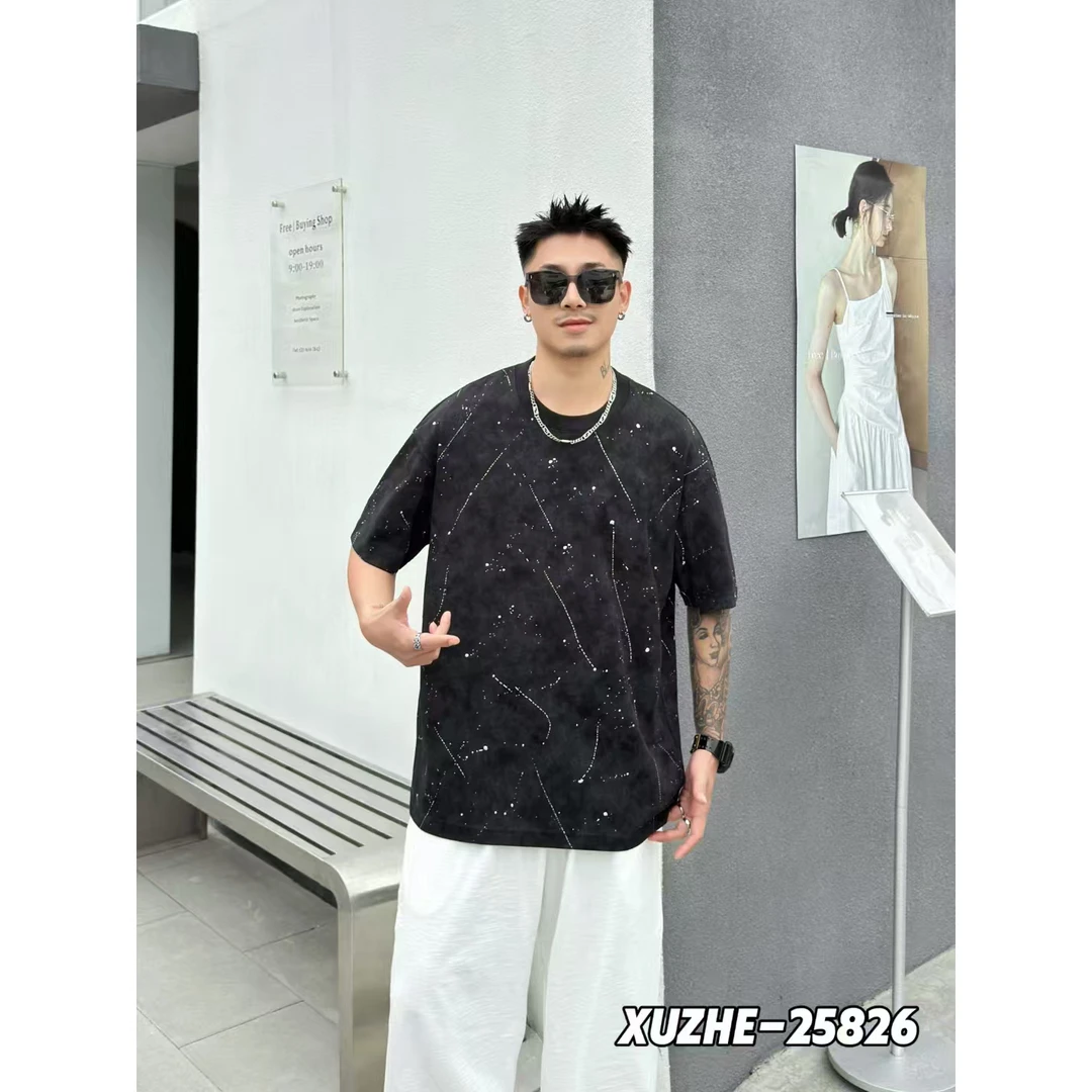 25826男士高品质T恤短袖刺绣夏季休闲金属印花半袖夏款