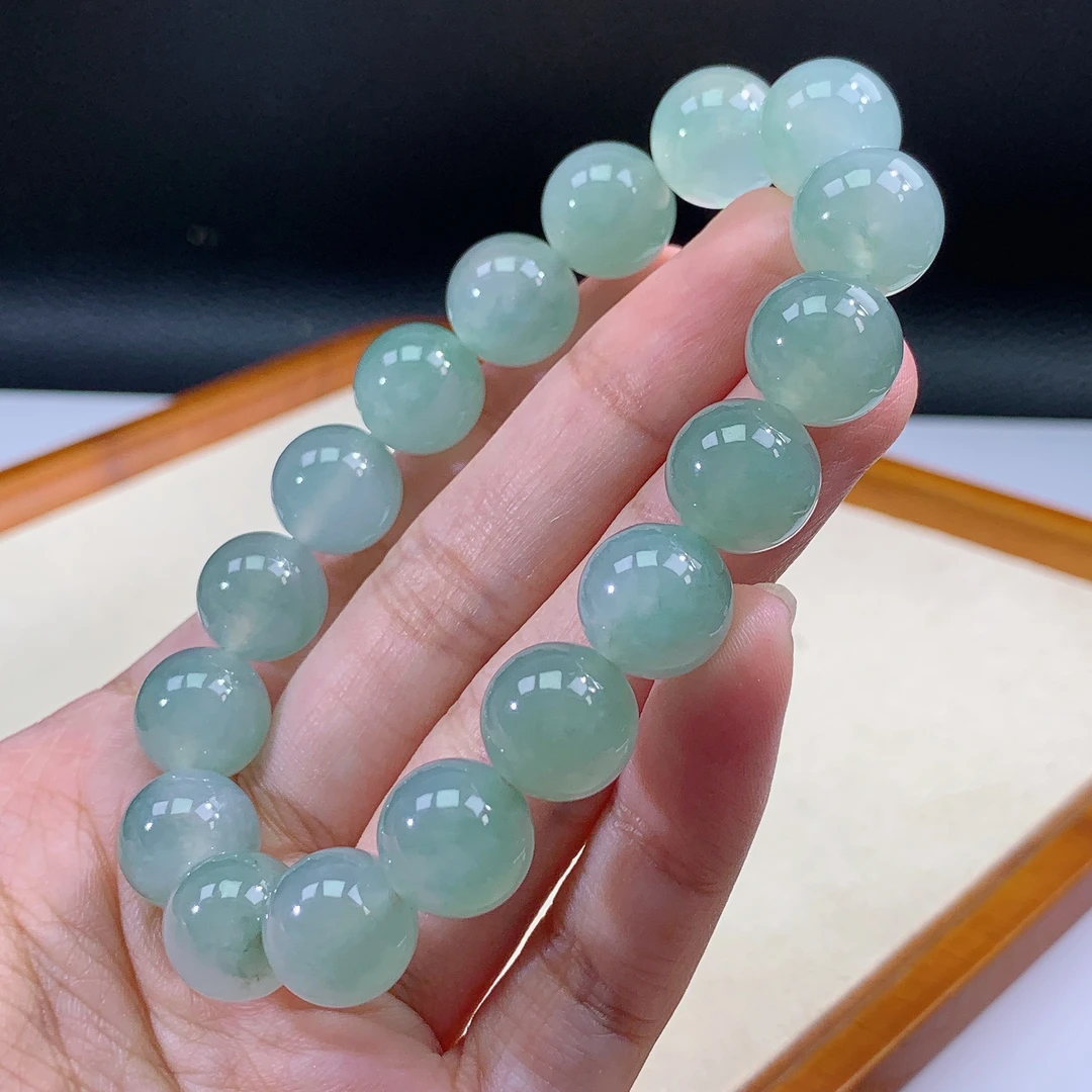 嘉运翡翠7.18-1心缅甸天然翡翠A货冰晴底手串卡12mm17颗粒
