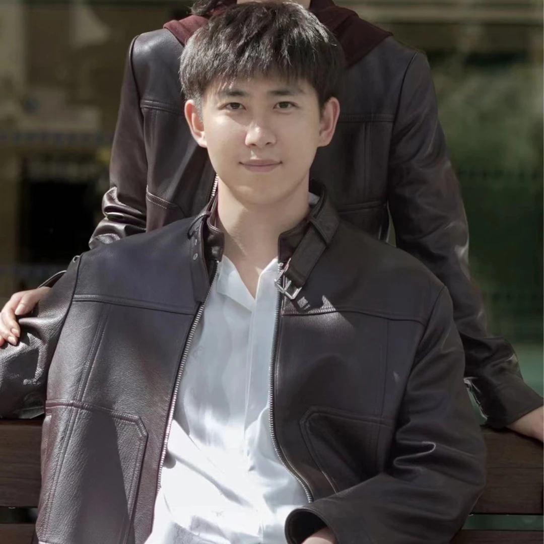 炸香菜羊皮革亚瑟皮衣.男秋冬外套皮夹克.原创设计