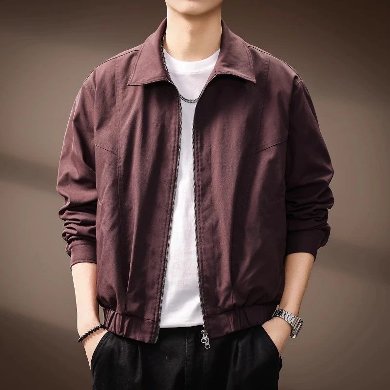 高端美式简约设计翻领外套男秋季新款潮牌休闲宽松冲锋运动夹克男