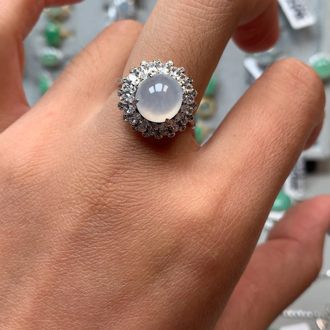 翡翠银S925镶嵌颈饰戒指