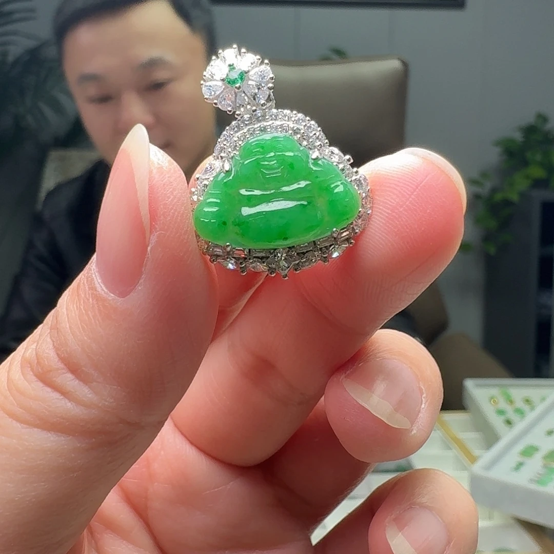 翡翠银S925镶嵌吊坠(不含链)天然