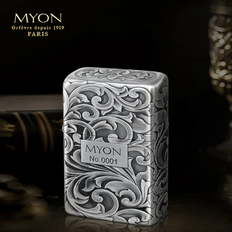 正品MYON勉牌新款M901富贵大唐草六面满雕黄铜一机一码煤油打火机