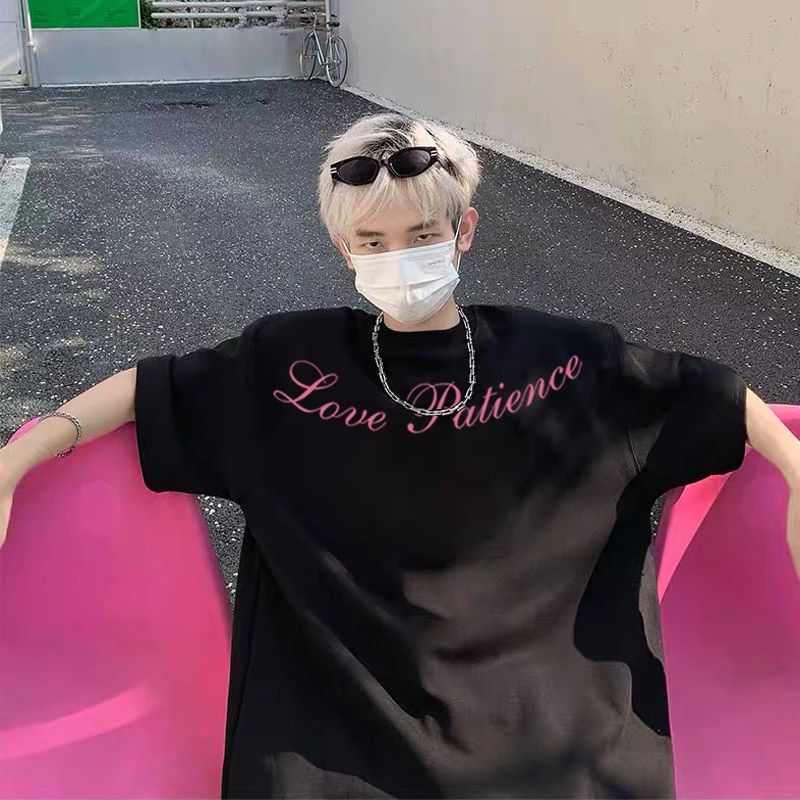 青少年纯棉短袖男女宽松大码T恤美式高街嘻哈潮牌情侣装百搭半袖