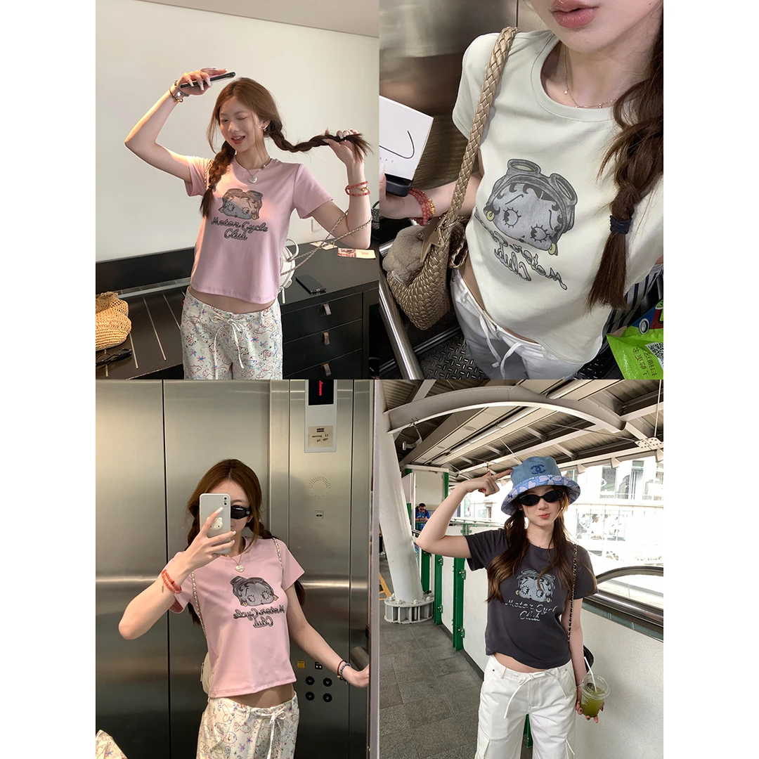 im向 90's复古画刊 贝蒂印花套头显瘦短袖小版Tee