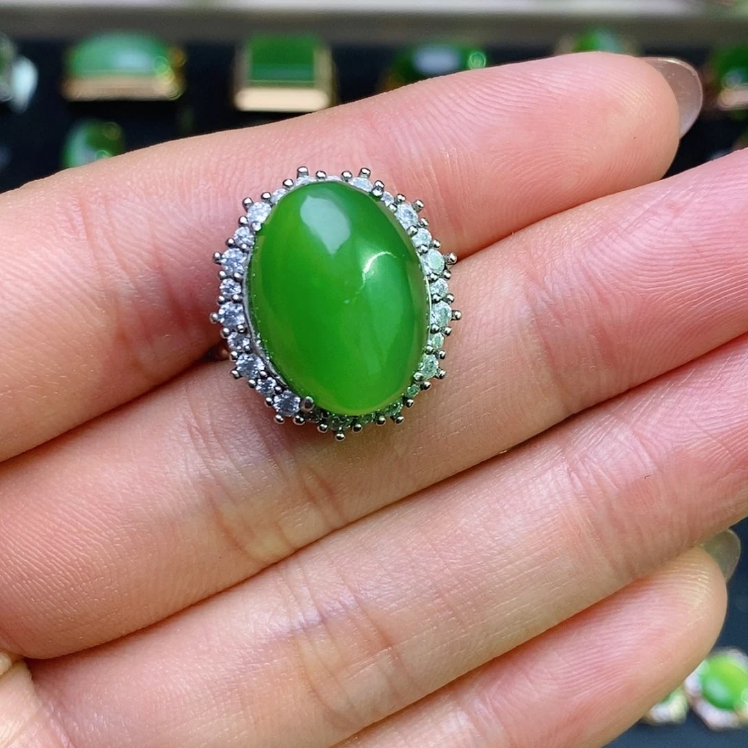 和田玉（碧玉）戒指银S925镶嵌