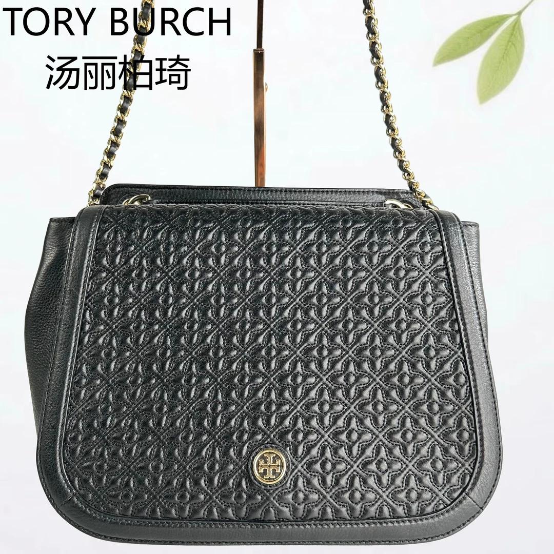 95新 TORY BURCH/汤丽柏琦 黑金浮雕链条包G25602175底长26X22