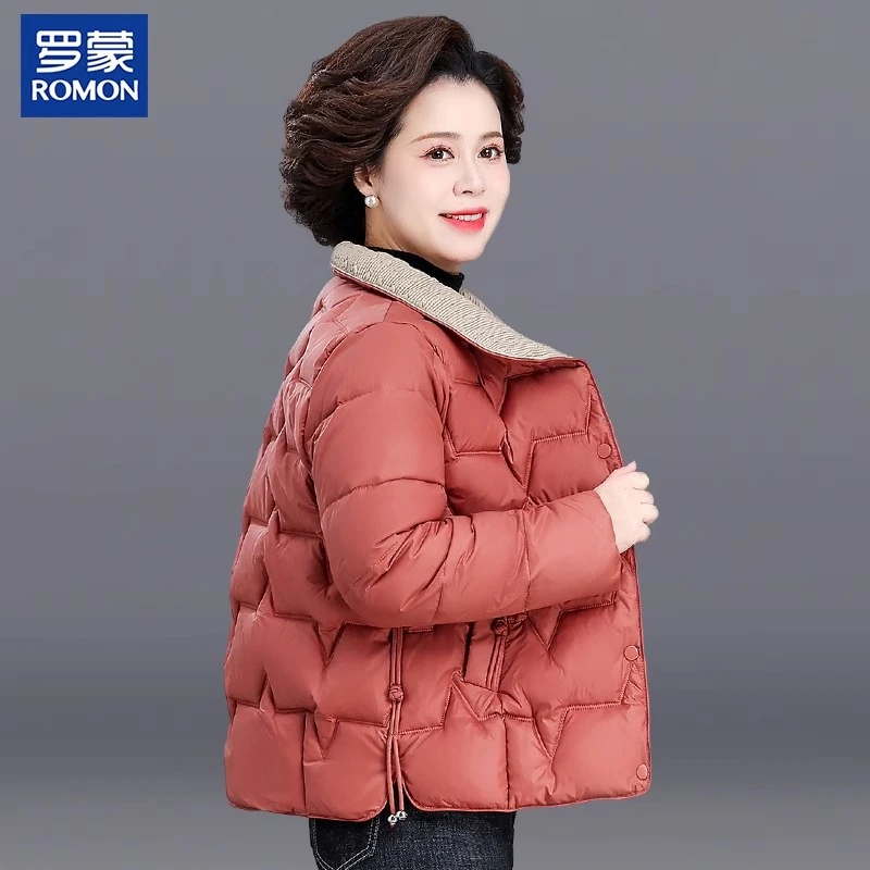罗蒙洋气妈妈冬装羽绒服2025新款中老年女冬季白鸭绒红色外套短款