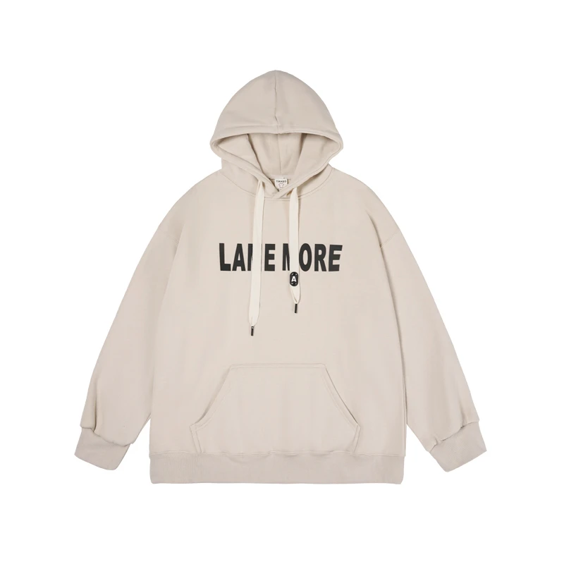 新款美式字母印花重磅连帽卫衣男秋冬季宽松大码加绒百搭帽衫外套