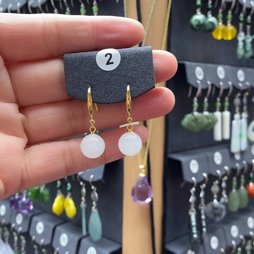 布***杰和田玉银S925镶嵌耳饰