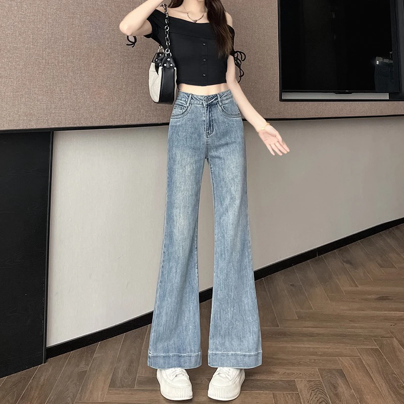 【小个子定制】高腰显瘦窄版百搭黑金色微喇牛仔裤