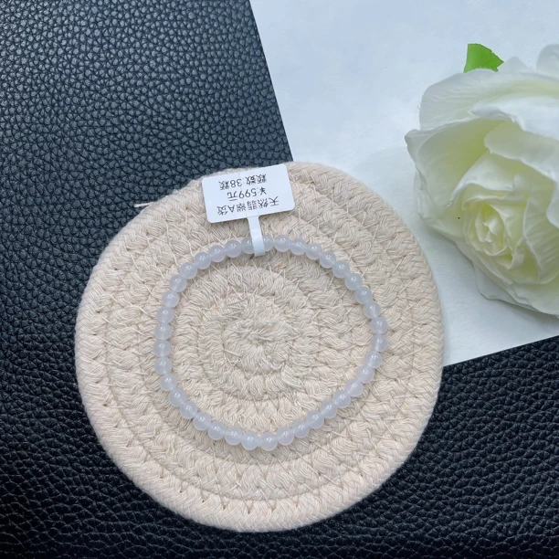 缅甸天然A货翡翠 冰种白月光素圈翡翠手串 卡5mm 38颗