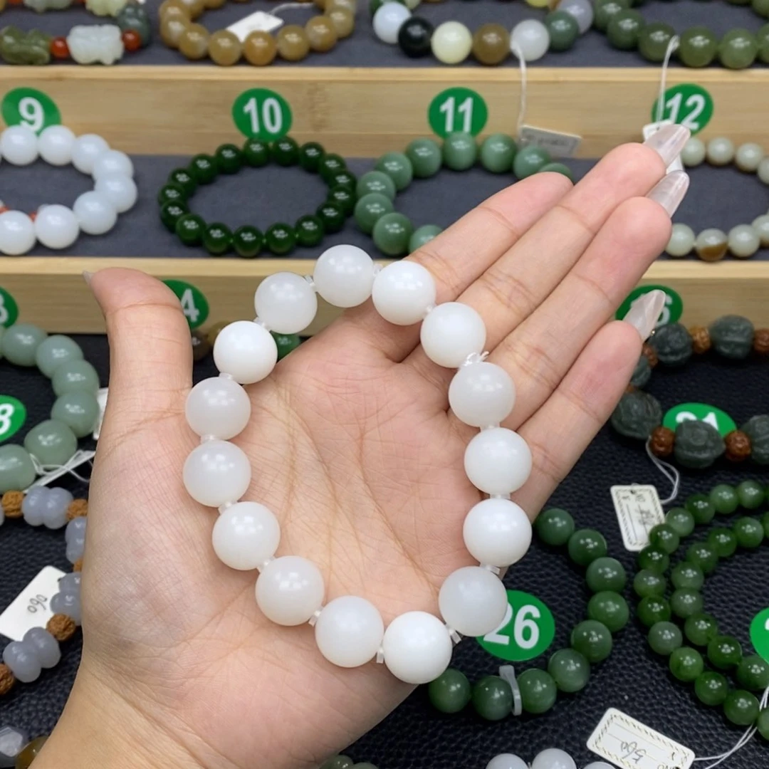 和田玉手链未镶嵌新疆白玉13-14mm