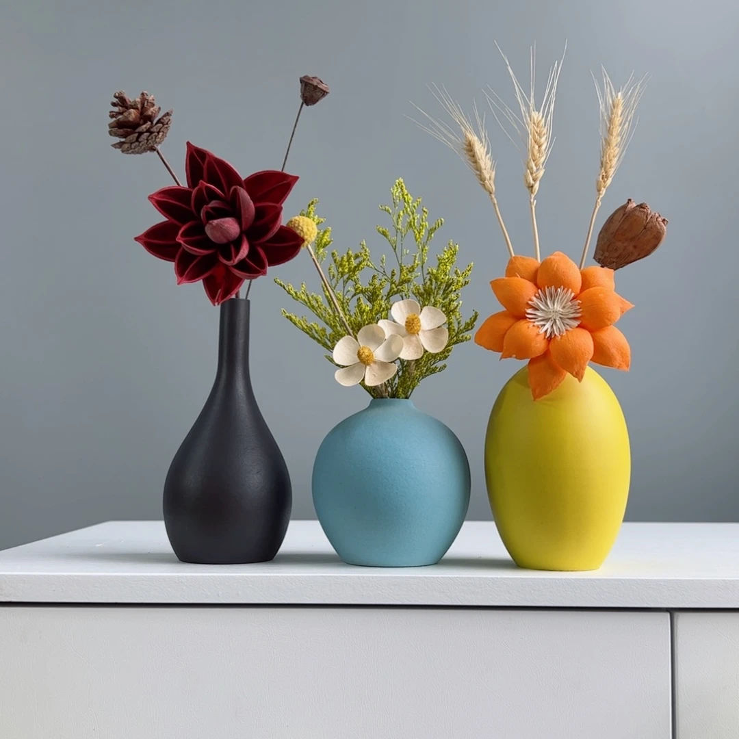 摆件陶瓷小花瓶摆件含花总高约20-30cm