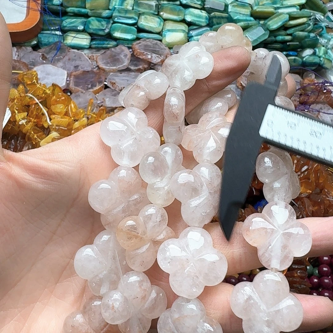 玛瑙/玉髓合金珠宝半成品4颗25m红胶花四叶草
