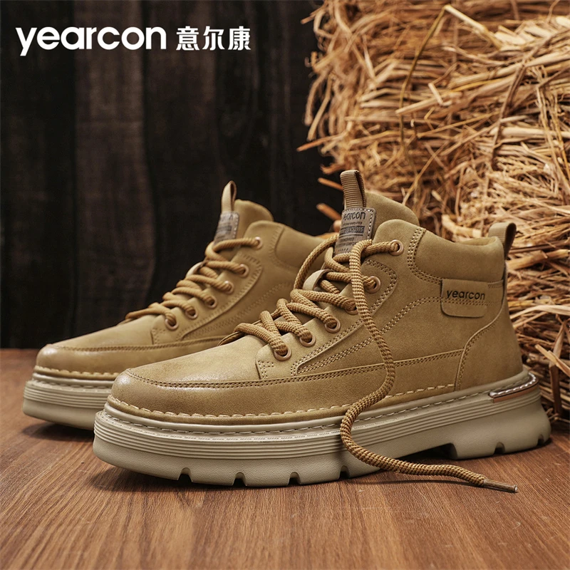 意尔康高档皮靴子男款秋冬季男士防滑增高马丁靴高级感户外工装靴